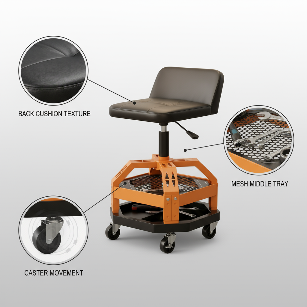 Rolling Garage Mechanic Stool with Tool Tray – Adjustable Height 300 lbs Capacity (Yellow) | Trufairs