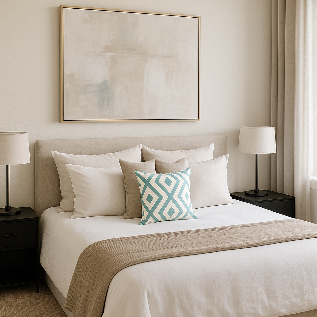 Modern  20" Aqua and White Geometric Indoor Outdoor Throw Pillow