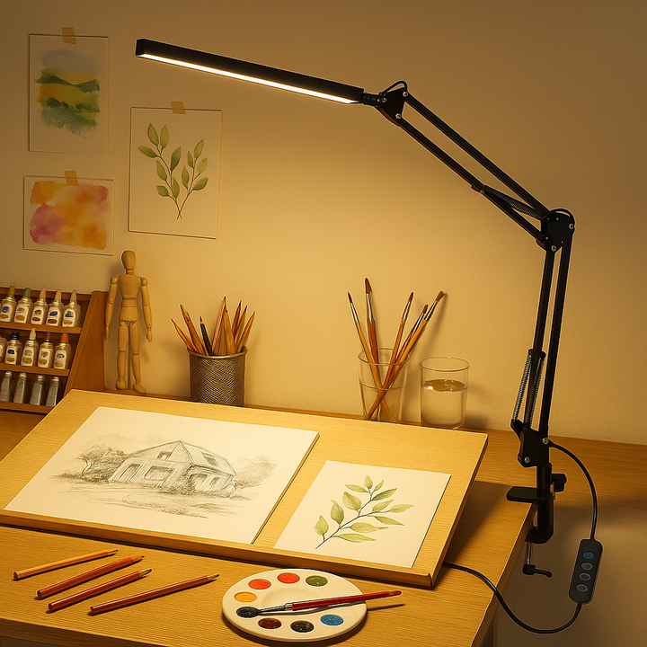 FlexiBright LED Clamp Desk Lamp – Ultra-Adjustable Swing Arm, 3 Color Modes, 10 Brightness Levels