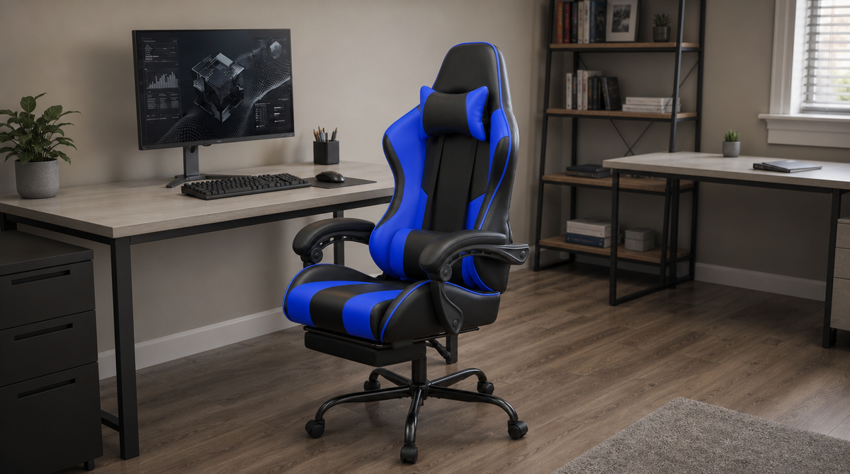 Reclining Gaming Chair with Footrest, Lumbar Support & 360° Swivel - fit and scale image 3