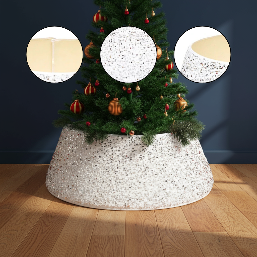 Christmas Tree Stand Cover 22Inch Round Tree Floor Mat Shimmer Tree Cover Mat Sequin Glitter Tree Skirts Vintage Tree Cover