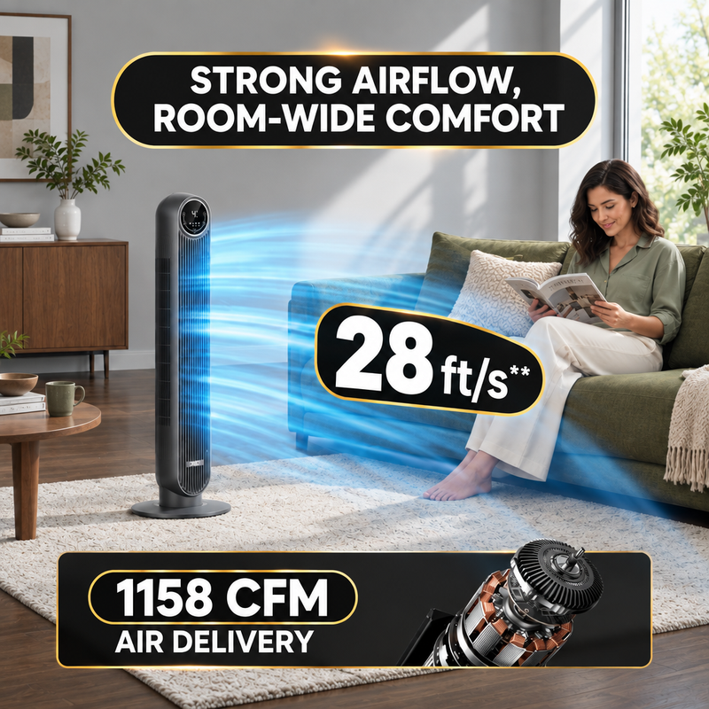 Tower Fan With Remote – 90° Oscillation, 36″ & 42″ - 3