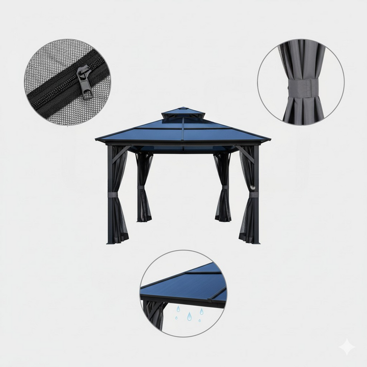 Exclusive 10' x 10' Hardtop Gazebo Canopy - Premium Polycarbonate Double Roof Permanent Pavilion