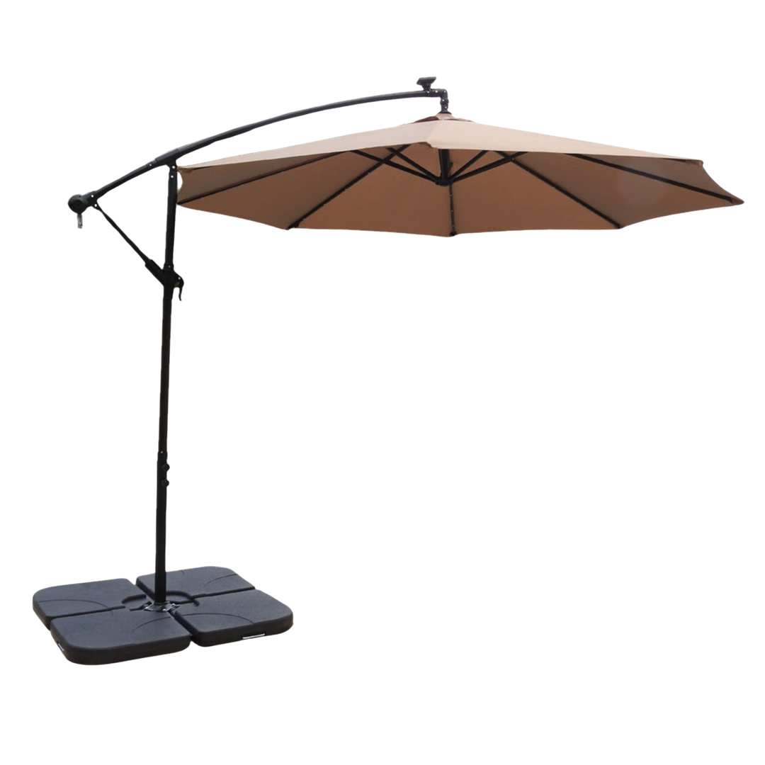 Premium 85" Solar-Powered Cantilever Patio Umbrella with LED Lighting in Elegant Tan