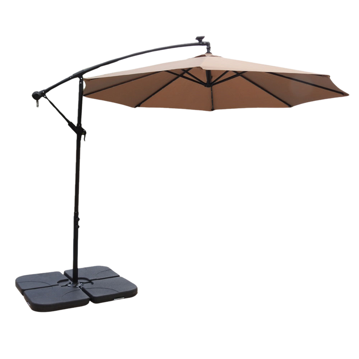 Premium 85" Solar-Powered Cantilever Patio Umbrella with LED Lighting in Elegant Tan