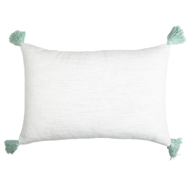 16" x 24" Mint Green Hand Woven Indoor Outdoor Throw Pillow Cover With Tassels