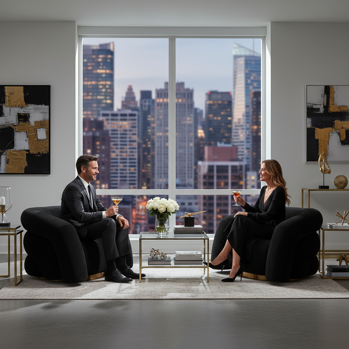 Havn Accent Chair Black – Luxurious Velvet Upholstery with Gold Legs | Contemporary Living Room Furniture | Trufairs
