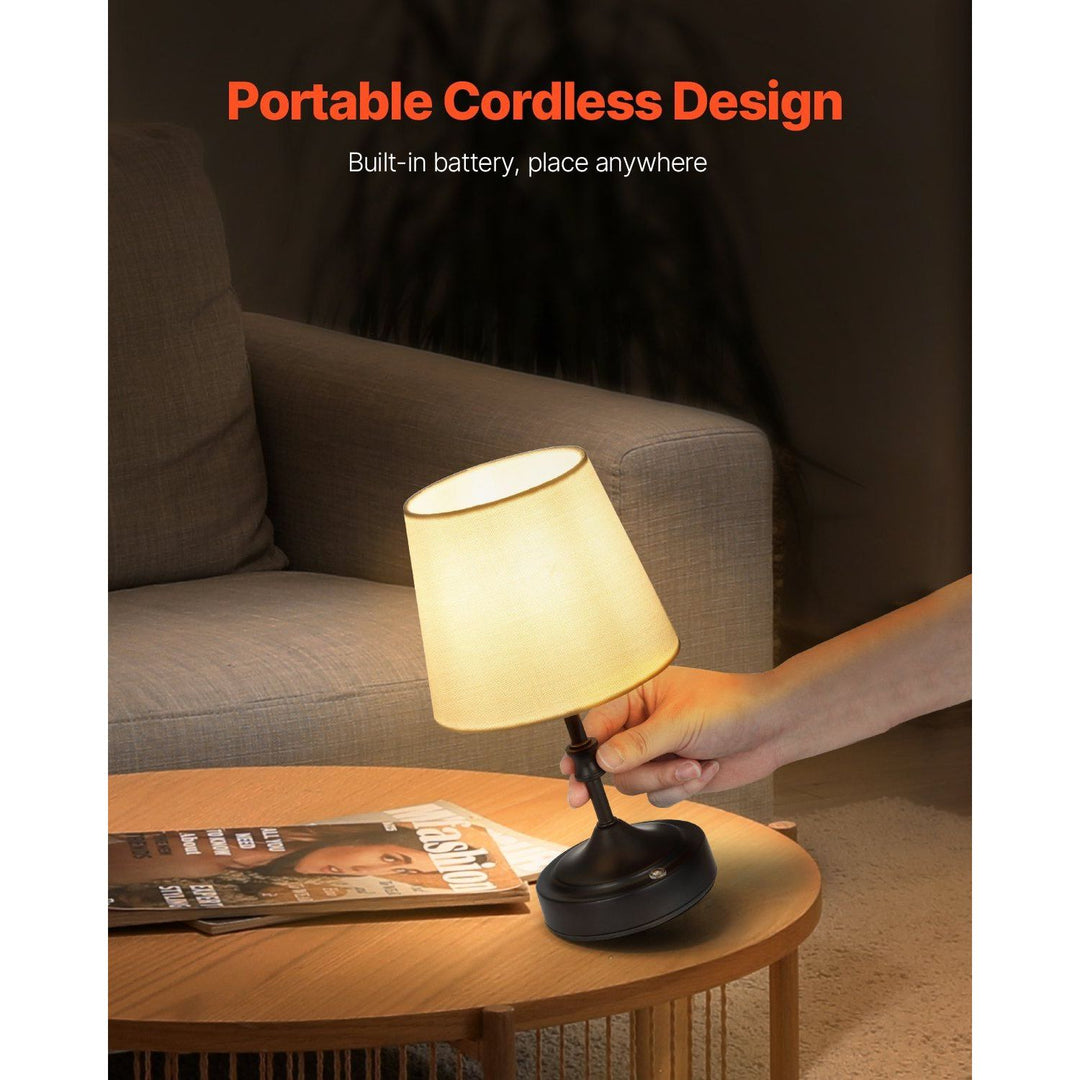 Rechargeable Cordless Table Lamp with Fabric Shade Small Desk Lamp in Black-Convenient & Stylish