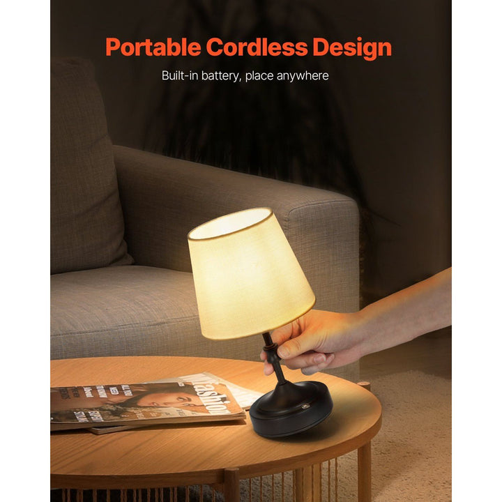 Rechargeable Cordless Table Lamp with Fabric Shade Small Desk Lamp in Black-Convenient & Stylish