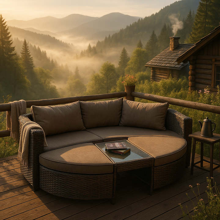 Premium 4-Piece Wicker Daybed Set - Brown Outdoor Patio Furniture with Glass Table, 2 Ottomans & Ultra-Thick Cushions for Ultimate Comfort