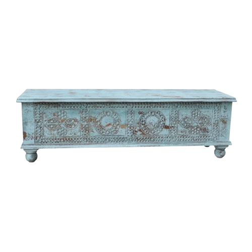 NEW 54" Aqua Carved And Distressed Solid Wood Lift Top Coffee Table
