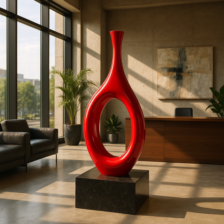 Premium Trombone Vase Large in Red - Contemporary Resin Floor Sculpture with Glossy Finish