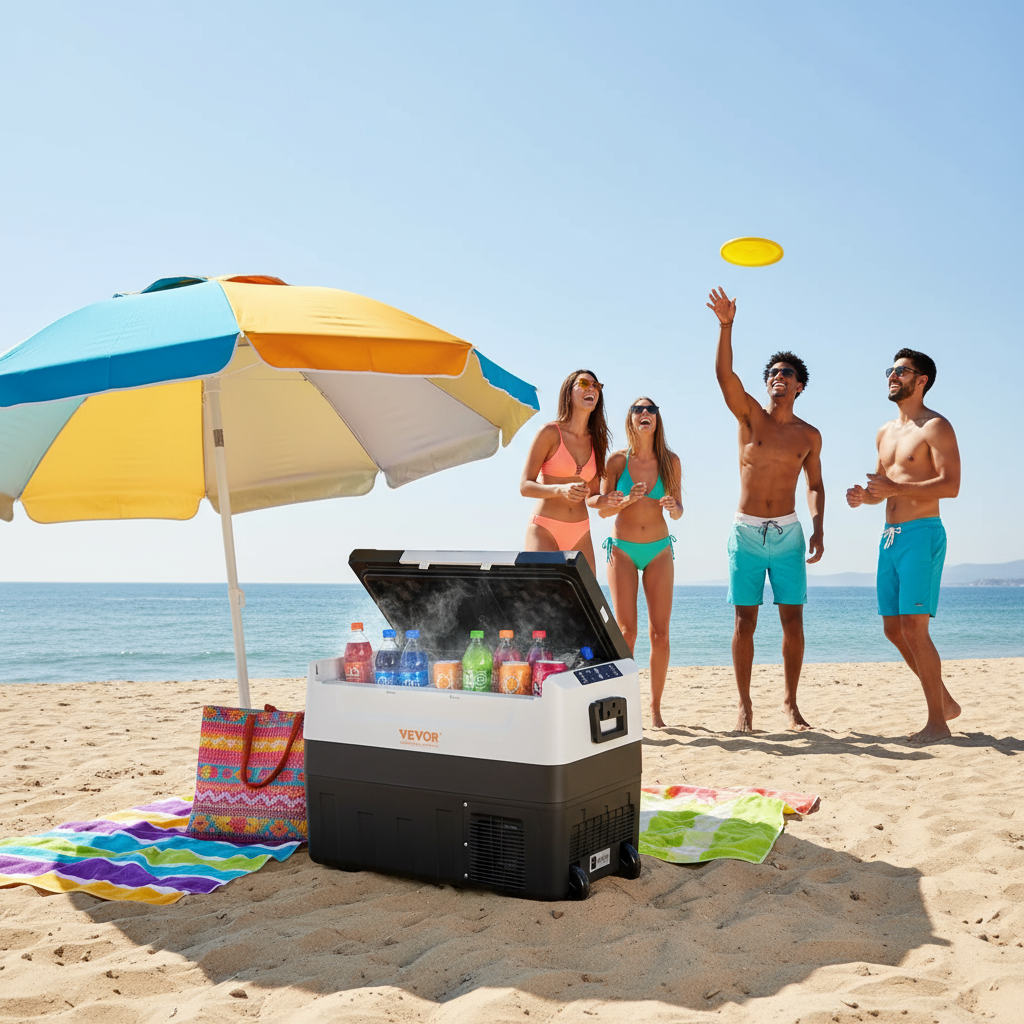 VEVOR Car Refrigerator, 12 Volt Car Refrigerator Fridge, 48 QT/45 L Dual Zone Portable Freezer, -4°F-50°F Adjustable Range, 12/24V DC and 100-240V AC Compressor Cooler for Outdoor, Camping, Travel, RV