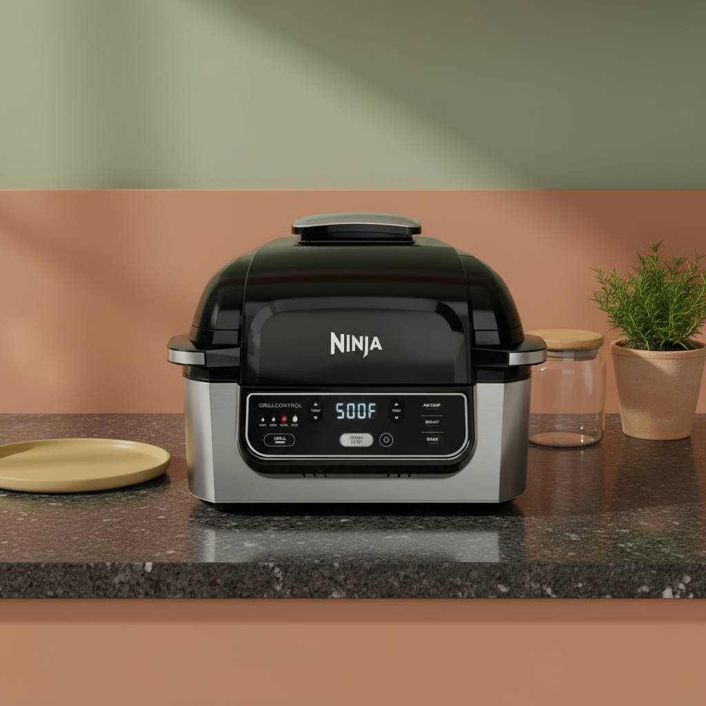 Ninja Foodi 4-in-1 Indoor Grill with 4-Qt Air Fryer, Roast, Bake, & Cyclonic Grilling Technology, Black/Stainless