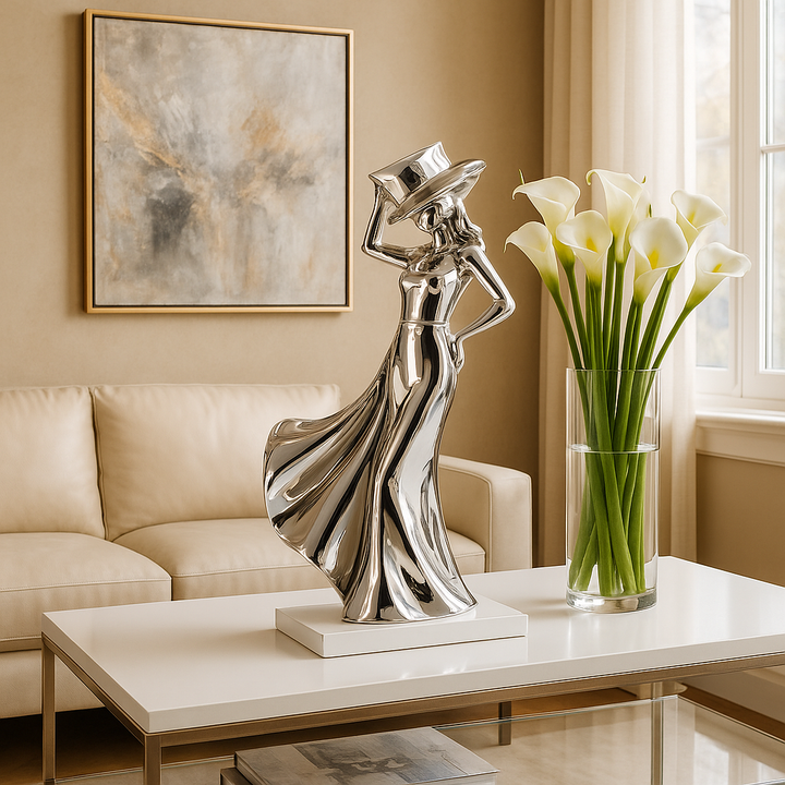 Exclusive Solange Sculpture Chrome - Premium 24" Handmade Resin Art Collection