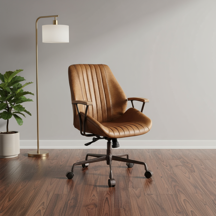 Coffee and Black Adjustable Swivel Faux Leather Rolling Office Chair