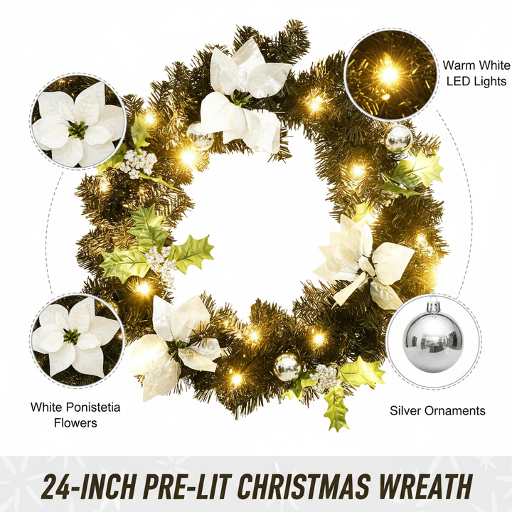 Christmas Wreath with LED Lights Black 23.6" PVC