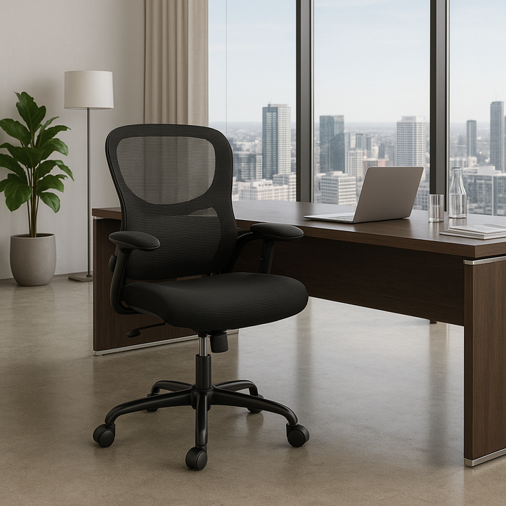 Ergonomic Office Chair Home Computer Desk Chair with Lumbar Support Breathable Mesh Seat Flip-Up Armrest Adjustable Height Swivel Rolling Chair Black