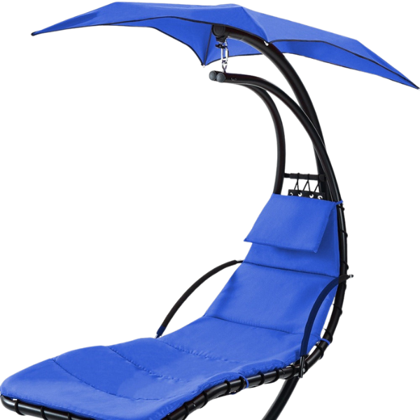 Navy Blue Outdoor Swing Chair - Hanging Chaise Lounger with Removable Shade Canopy & Comfort Pillow for Patio