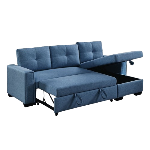 92" Blue Polyester Blend Convertible Futon Sleeper Sofa With Black Legs