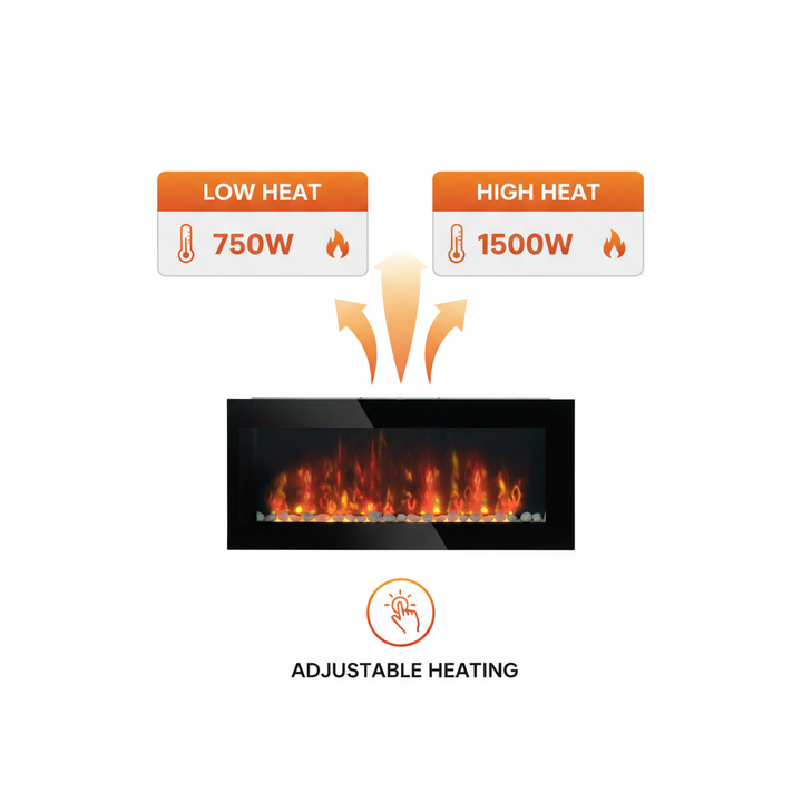 HOMCOM 41.3" 1500W Electric Wall-Mounted Fireplace with Flame Effect, 7 Color Background Light, Black