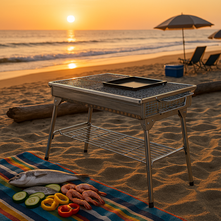 Premium Stainless Steel Foldable Charcoal Grill with Advanced Ventilation System