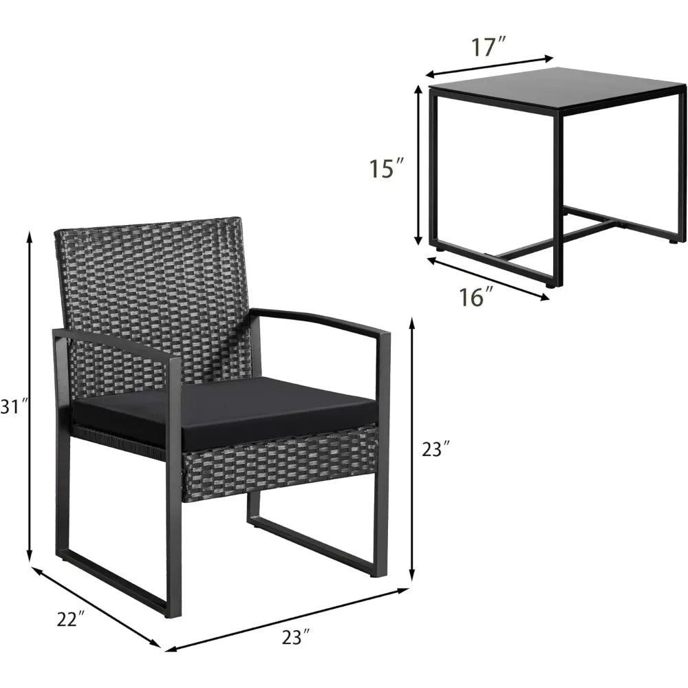 3 Piece Wicker Conversation Bistro Sets