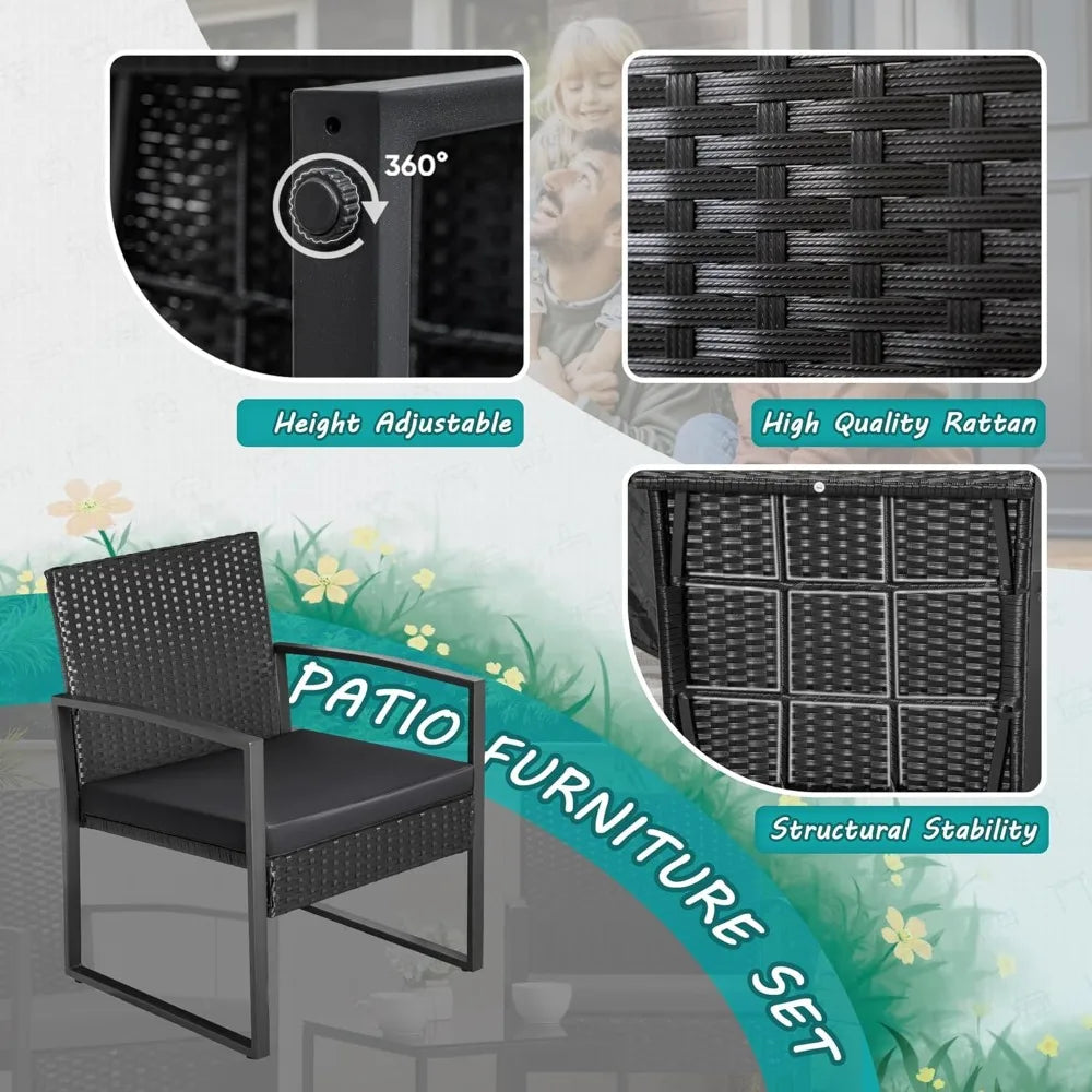 3 Piece Wicker Conversation Bistro Sets