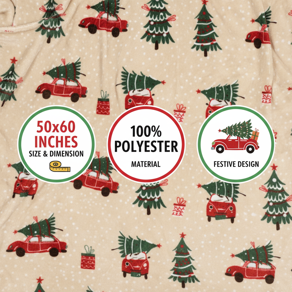 Kathy Ireland Christmas Flannel Fleece Plush Throw Blanket