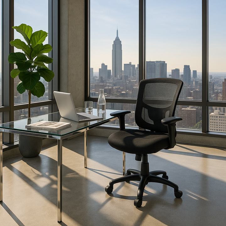 Black Fabric Mesh and Steel Adjustable Swivel Rolling Executive Office Chair