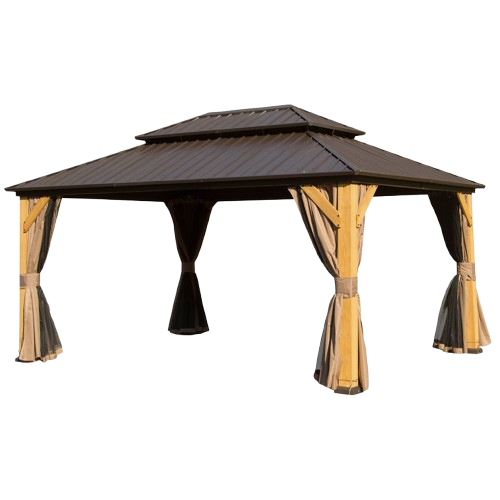 Exclusive 10' x 14' Cedar Wood Gazebo - Premium Solid Wood Hardtop Pavilion with Galvanized Steel Double Roof