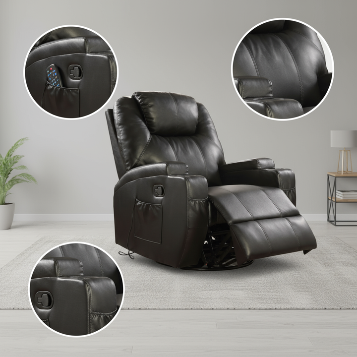 34" Brown Faux Leather Heated Massage Home Theater Recliner