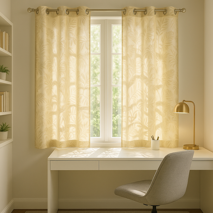 Premium Natural Beige Palm Leaf Sheer Curtain - 50" Burnout Window Panel with Antique Silver Grommets for Modern Tropical Décor