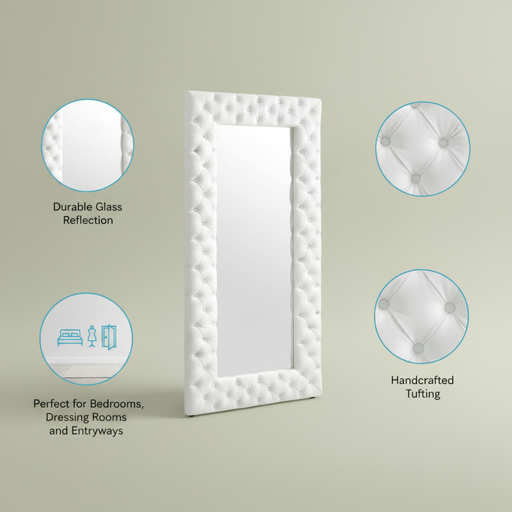 80" White Faux Leather Framed Leaning Accent Mirror