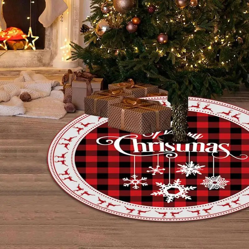 Red Christmas Skirt Tree Tree Skirts Winter Tree Skirt 23.6 Inch Holiday Tree Skirt Red Cover Snowflake Reindeer Home Decor