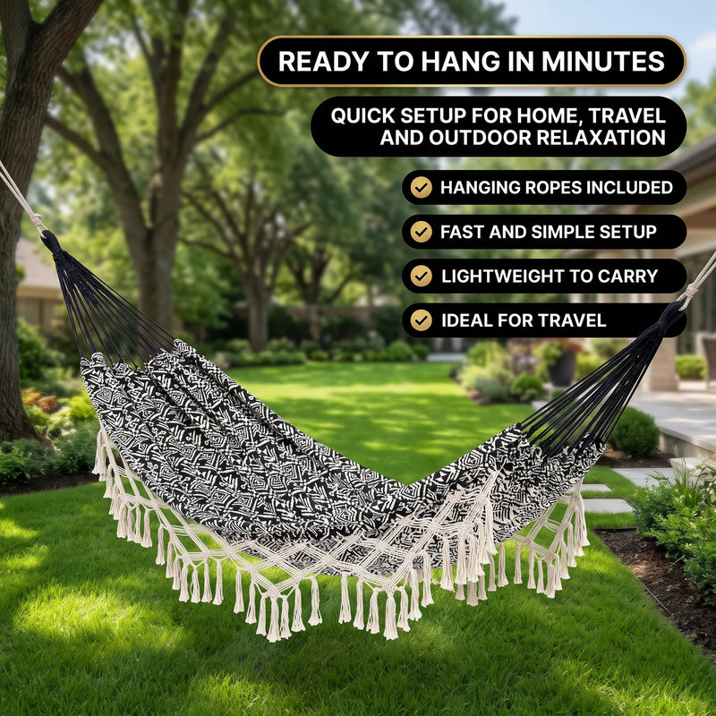 Boho Macrame Double Hammock Swing with Tassels – 2 Person Hanging Chair for Indoor & Outdoor Relaxation - 3