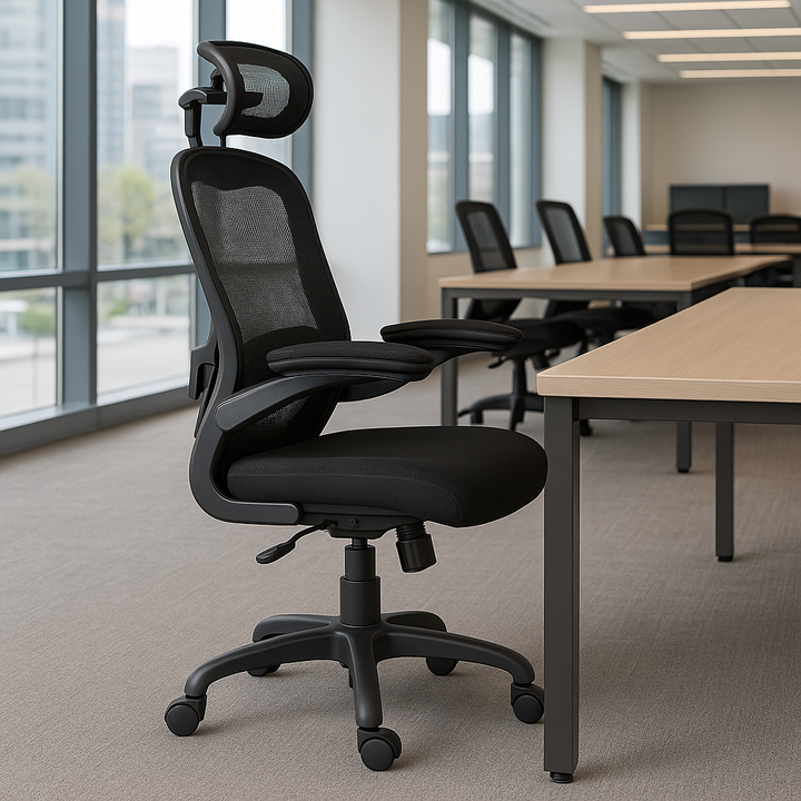 ErgoPro Black Mesh Adjustable Gaming Chair – Flip-Up Arms, Swivel Base & Enhanced Lumbar Support