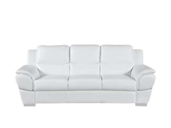 85" White Leather Sofa With Silver Legs