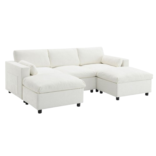 Chenille Modular Sectional Sofa with Storage Pockets & 2 Ottomans | Trufairs