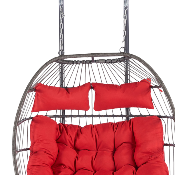 Outdoor Hanging Egg Chair Red - 2 Person Wicker Patio Swing with Stand, Comfort Cushions & All-Weather Durability
