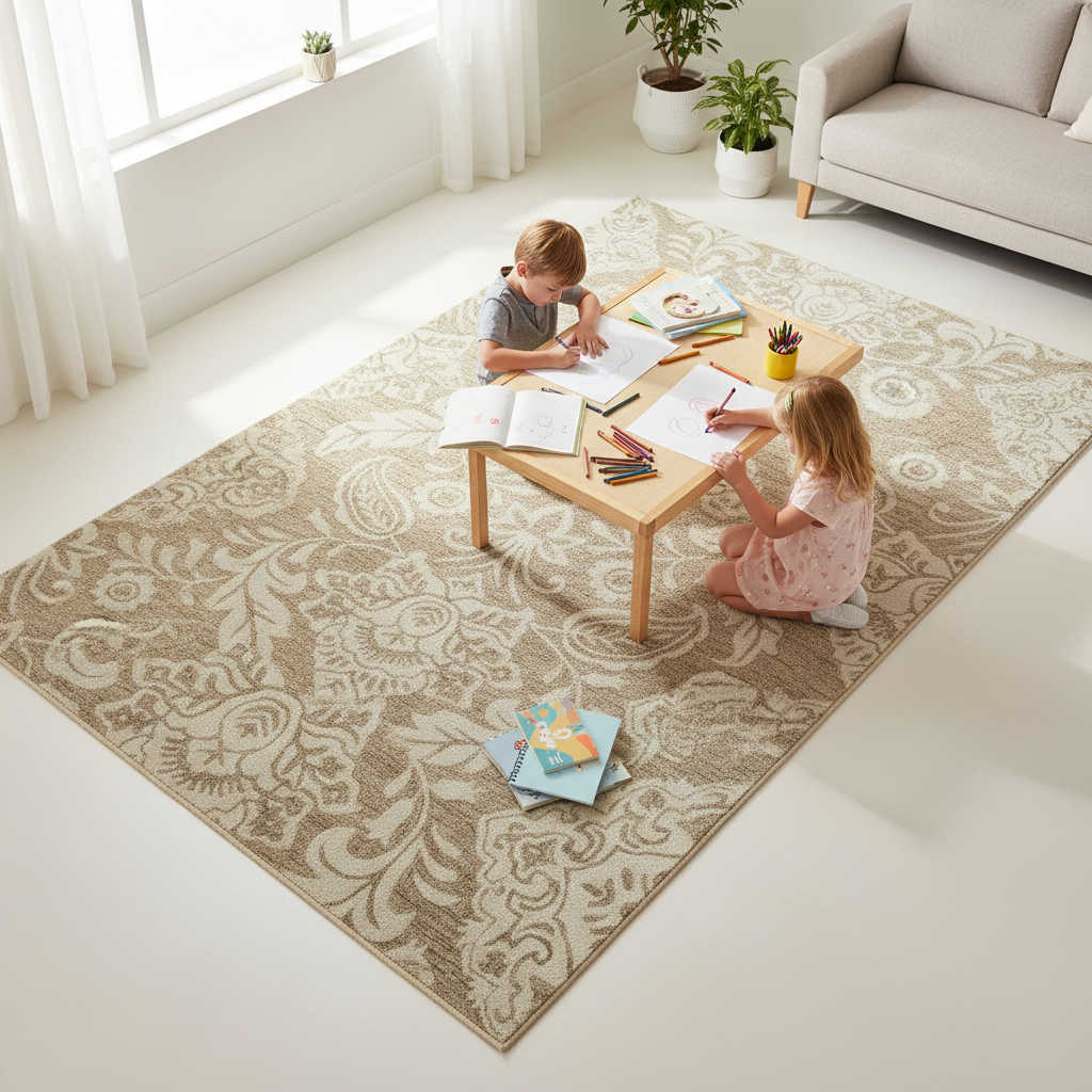 12' X 15' Tan and Ivory Wool Oriental Hand Tufted Area Rug