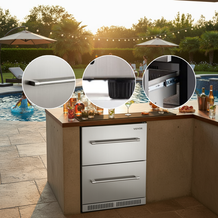 VEVOR 24 inch Undercounter Refrigerator, 2 Drawer Refrigerator with Different Temperature, 4.87 Cu.ft. Capacity, Waterproof Indoor and Outdoor Under Counter Freezer Fridge for Home and Commercial Use