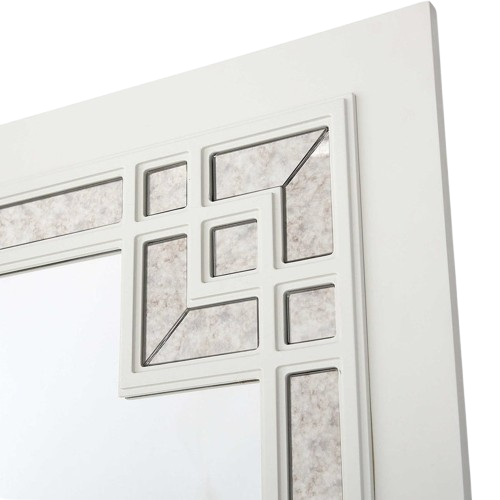 39" White Square Accent Wood Mirror