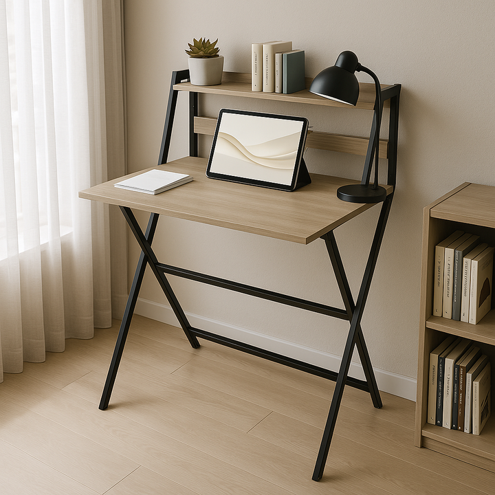 FoldMate 27.6" Walnut Folding Desk with Monitor Shelf