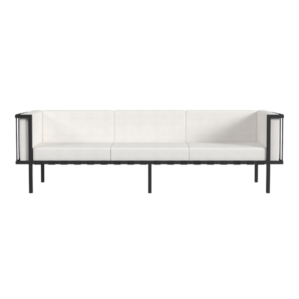 Modern Outdoor Iron Sofa Black - Norway 77"" Patio Furniture with Removable White Cushions & Commercial-Grade Durability