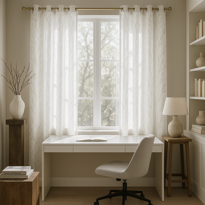 Exclusive Title: Grommet Top Sheer Bird on Branches Burnout Window Curtain - 50" Wide Nature-Inspired Panel with Silver Grommets for Modern Home Décor (Single Panel)
