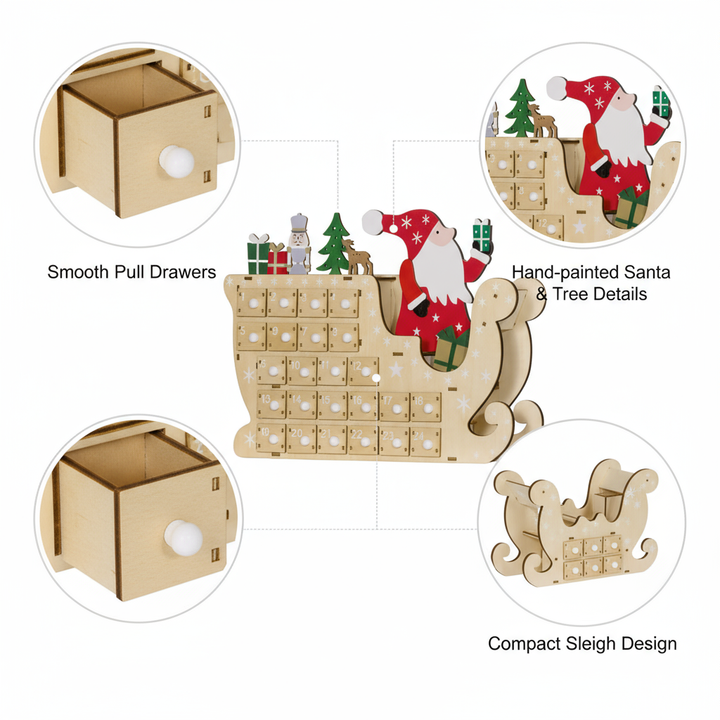 HOMCOM Wooden Christmas Advent Calendar with 24 Countdown Drawers, Reusable Holiday Decor Xmas Gift for Kids Adults, Natural
