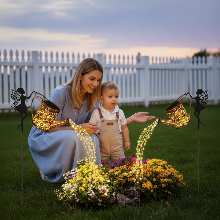 Outdoor Solar Watering Can with Lights Garden Decor Large Solar Powered Lanterns Hanging Waterproof LED Decorative Retro Metal Kettle String Lights for Table Yard Pathway Walkway Gardening Gifts