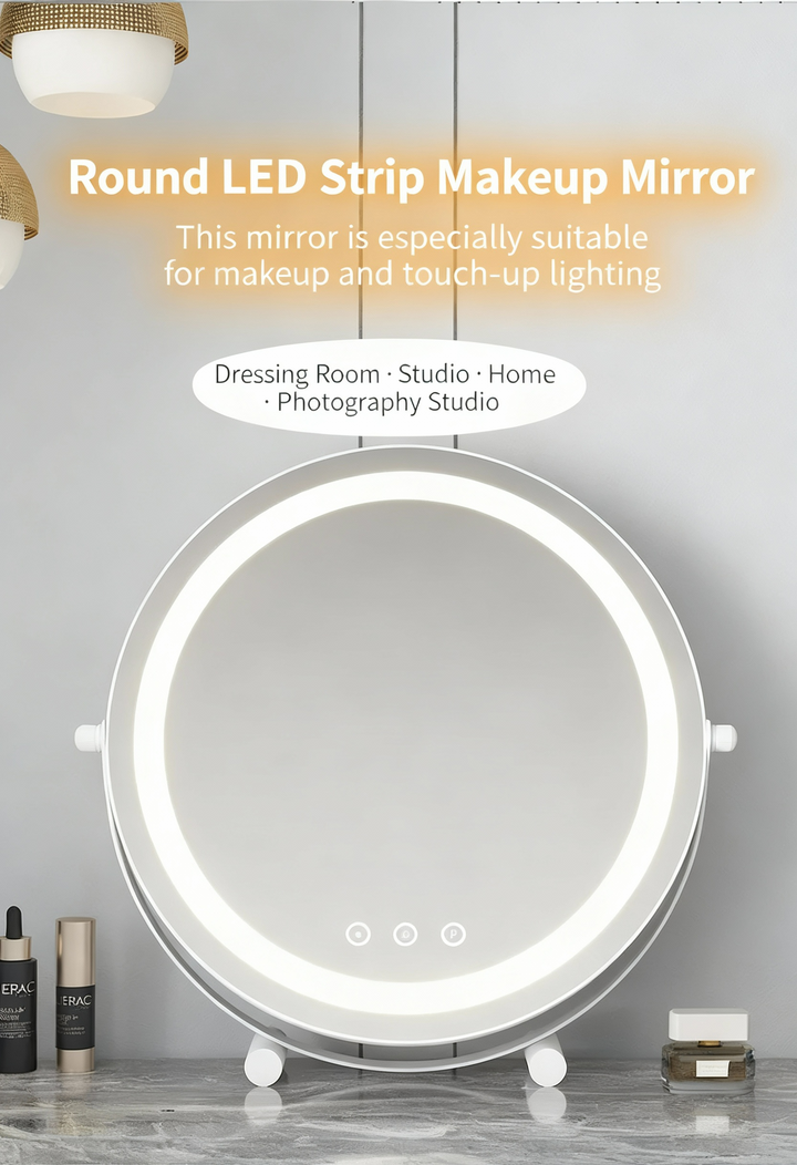 Metal Desktop Makeup Mirror  3-Level LED Lighted Vanity Mirror  Adjustable Rotating Makeup Mirror for Clear Imaging