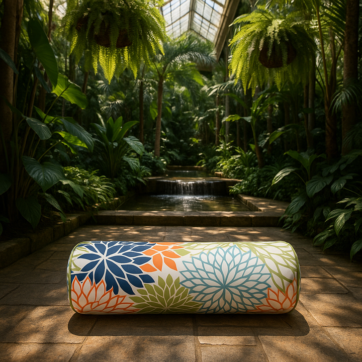 Modern  6" x 20" Orange Green and Blue Bolster Floral Indoor Outdoor Throw Pillow